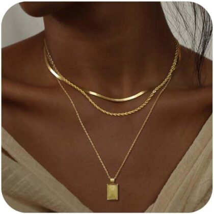 Layered Gold Silver Necklaces for Women, Stackable Stack 14K Real Gold Plated Silver Chain Necklace Diamond Circle CZ Layering Pendant Necklaces Trendy Gold Jewelry Set Gifts