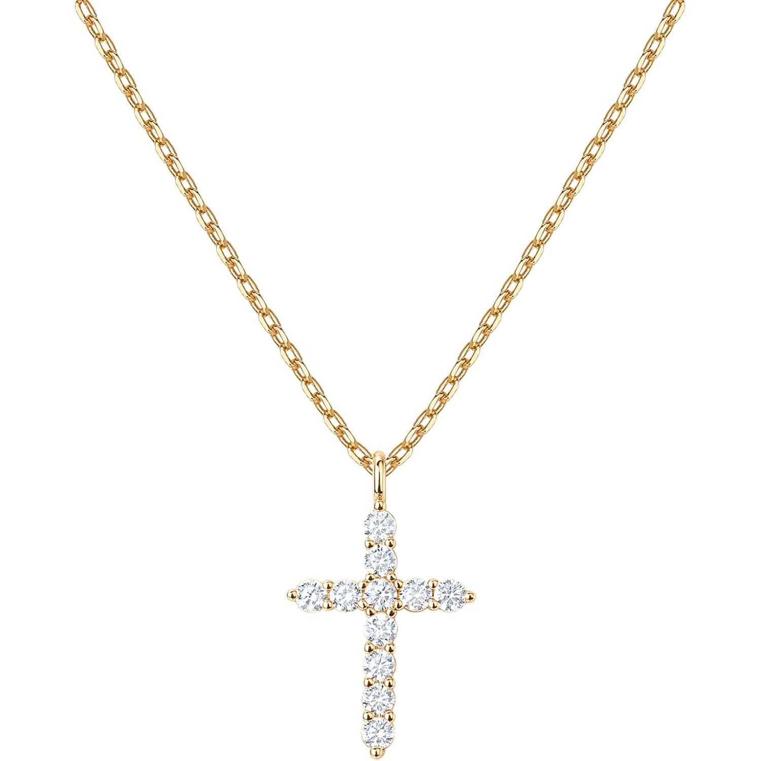 PAVOI 14K Gold Plated Cubic Zirconia Cross Necklace for Women | Cross Faith Pendant Necklaces