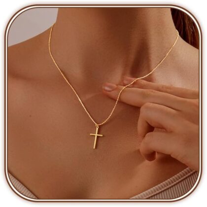 Cross Necklace for Women 14K Gold Plated/Sterling Silver Cross Necklace Dainty Tiny Layered Choker Cross Pendant Necklaces Faith Jewelry First Communion Gifts for Her