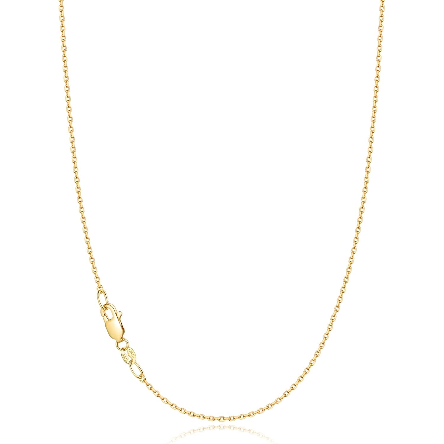 Jewlpire 18k Gold Plated 925 Sterling Silver Chain Necklace for Women, 1.1mm Cable Chains Necklace Thin & Dainty & Sturdy Women's Chain Necklaces, 14/16/17/18/20/22/24 Inches
