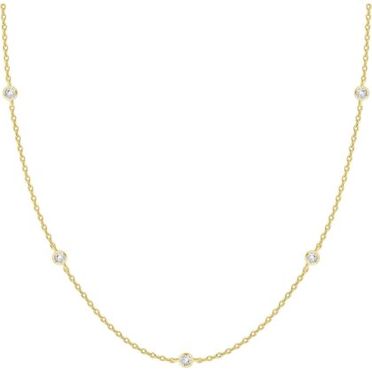 PAVOI 14K Gold Plated Station Necklace - Simulated Diamond BTY Layering Necklaces - Womens CZ Chain