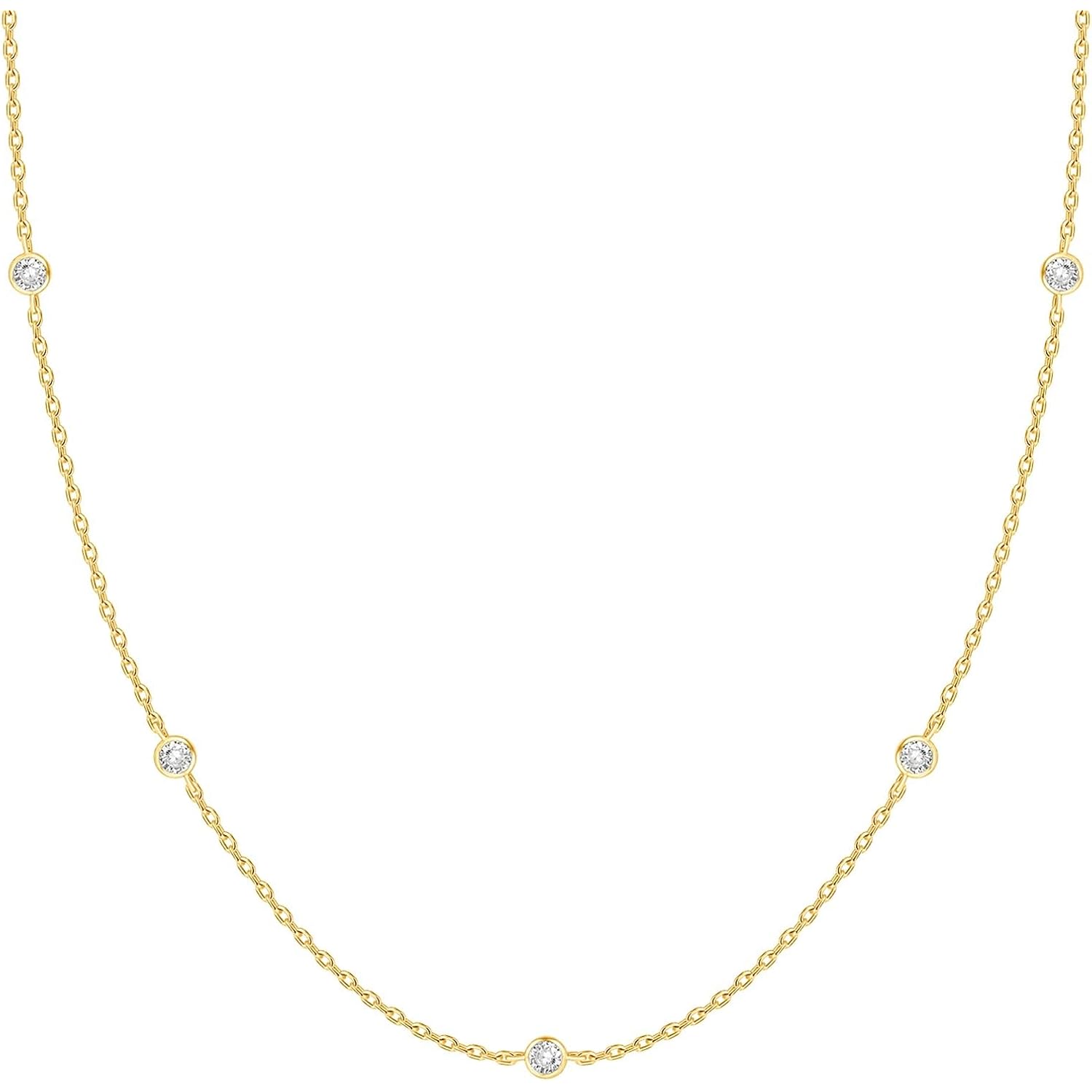 PAVOI 14K Gold Plated Station Necklace - Simulated Diamond BTY Layering Necklaces - Womens CZ Chain