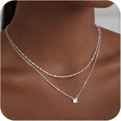 Gold Necklace for Women 14K Gold/Silver Plated Choker Diamond Necklace Set for Women Simple Dainty CZ Gold Chain Trendy Jewelry Accessories