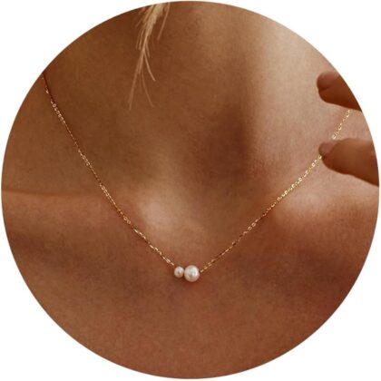 Gold Pearl Necklaces for Women Trendy 14k Gold Plated Dainty Necklace Simple Pearl Drop Single Charm Pendant Necklace Women's Jewelry Best Friend Birthday Gifts Gold Jewelry for Women