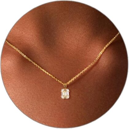Luxval Diamond Pendant Gold Necklace for Women，Dainty 18k Gold Plated Choker Necklaces Simple Gold Jewelry Gifts for Women Girls
