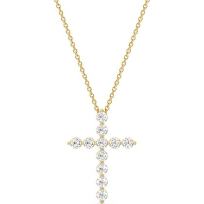 GILDED 1 ct. T.W. Lab Grown Diamond (SI1 Clarity, F Color) and Sterling Silver & 14KT Gold Plated Silver Cross Pendant with an 18 Inch Spring Ring Clasp Cable Chain