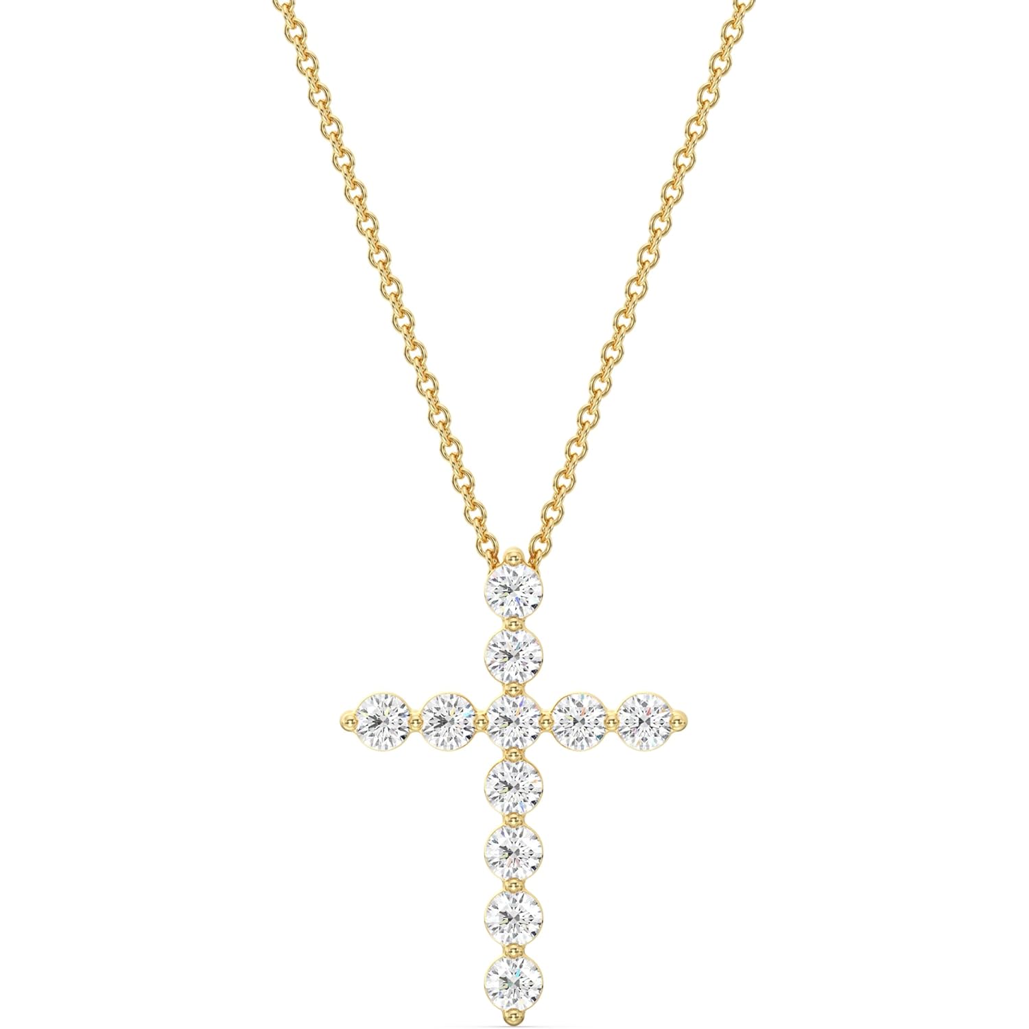 GILDED 1 ct. T.W. Lab Grown Diamond (SI1 Clarity, F Color) and Sterling Silver & 14KT Gold Plated Silver Cross Pendant with an 18 Inch Spring Ring Clasp Cable Chain