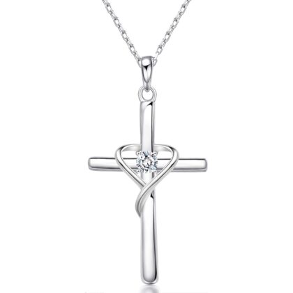 AmorAime 925 Sterling Silver Cross Necklace for Women Men 14K Gold Plated Birthstone Necklaces 5A CZ Rose Gold Necklace for Easter or Christmas