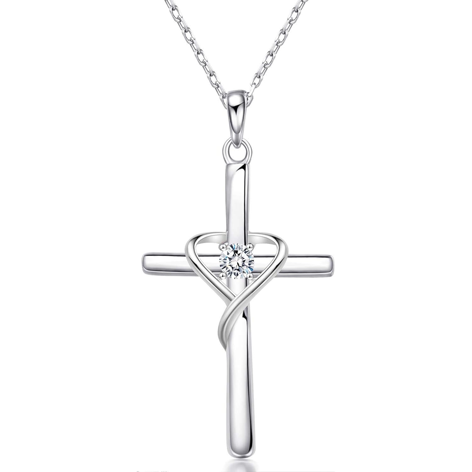 AmorAime 925 Sterling Silver Cross Necklace for Women Men 14K Gold Plated Birthstone Necklaces 5A CZ Rose Gold Necklace for Easter or Christmas