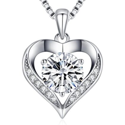 Moissanite Necklace for Women, 1-3 Carat Heart Necklace Engraved with 'I LOVE YOU', Birthday Gift for Wife, Anniversary Present for Wife Women, Jewelry Gifts for Christmas Valentine's Day