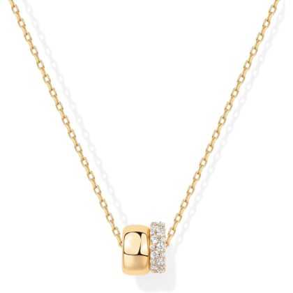 PAVOI 14K Gold Plated Pendant Necklace for Women | Two Distinct Rondelle Pendants with Cubic Zirconia | Sliding Chain Pendant | Trendy Fashion Jewelry