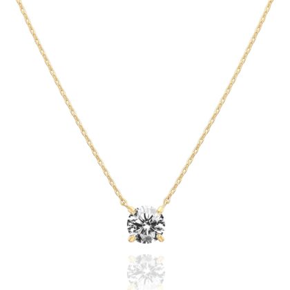 PAVOI 14K Gold Plated Crystal Solitaire 1.5 Carat (7.3mm) Cubic Zirconia Dainty Choker Necklace | Gold Necklaces for Women