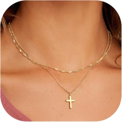 Cross Necklace for Women, Gold Plated/Sterling Silver Plated Layered Choker Pendant Necklaces for Women Stack Jewelry for Women Trendy