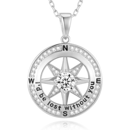 Mkhhy Compass Necklace for Women Jewelry For Her White Gold and Yellow Gold I'd Be Lost Without You(18k Real Gold Filled With S925)