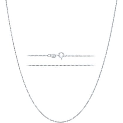 KISPER 925 Solid Sterling Silver 1mm Dainty Thin Box Chain Necklace for Women, Italian Made Tarnish Resistant Waterproof Hypoallergenic, 14 16 18 20 22 24 30 inches