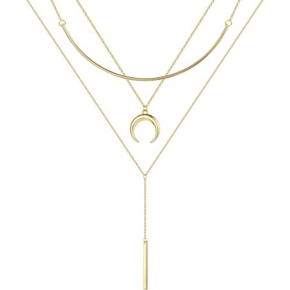Turandoss Gold Layered Necklaces for Women - 14K Gold Plated Handmade Multilayer Bar Pearls Coin Disc Moon Butterfly Medallion Adjustable Dainty Layered Choker Necklaces for Women Jewelry