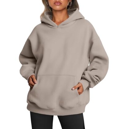 Women’s Oversized Fleece Hoodie Sweatshirt – Fall/Winter Pullover In Coffee Grey