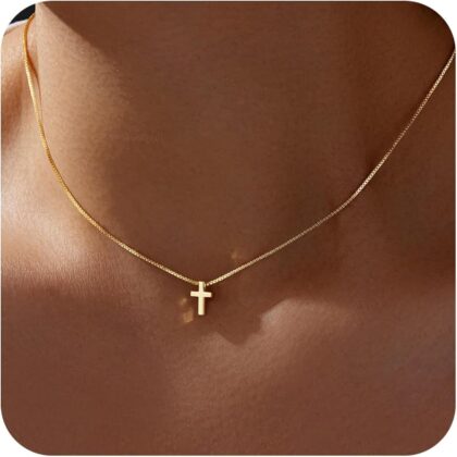 Cross Necklace for Women Girls, Dainty 14K Gold Silver Plated Cross Choker Pendant Jewelry Non Tarnish Waterproof Trendy Cute Simple Small Necklace Easter Christian Baptism Religious Faith Jewelry Gifts