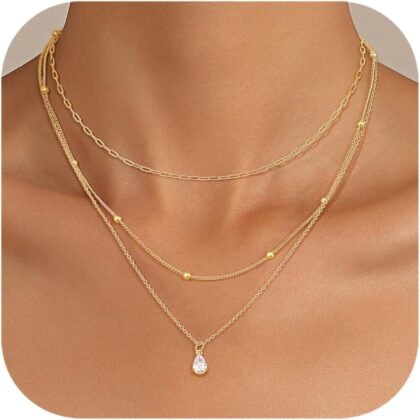 Kakonia Layered Gold Necklace for Women 14K Gold Plated Pendant Necklace Set Gold Necklace Satck Dainty Gold Chain Trendy Jewelry for Women