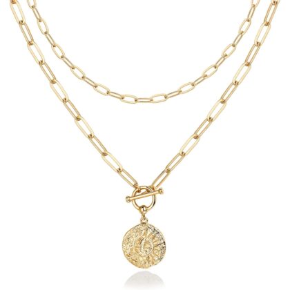 PAVOI 14K Gold Plated Layering Necklaces | Stylish Minimalist Design Pendant Necklaces | Bar, Circle, Lotus, Disc, Dog Tag, Horizontal Bar Pendants for Women