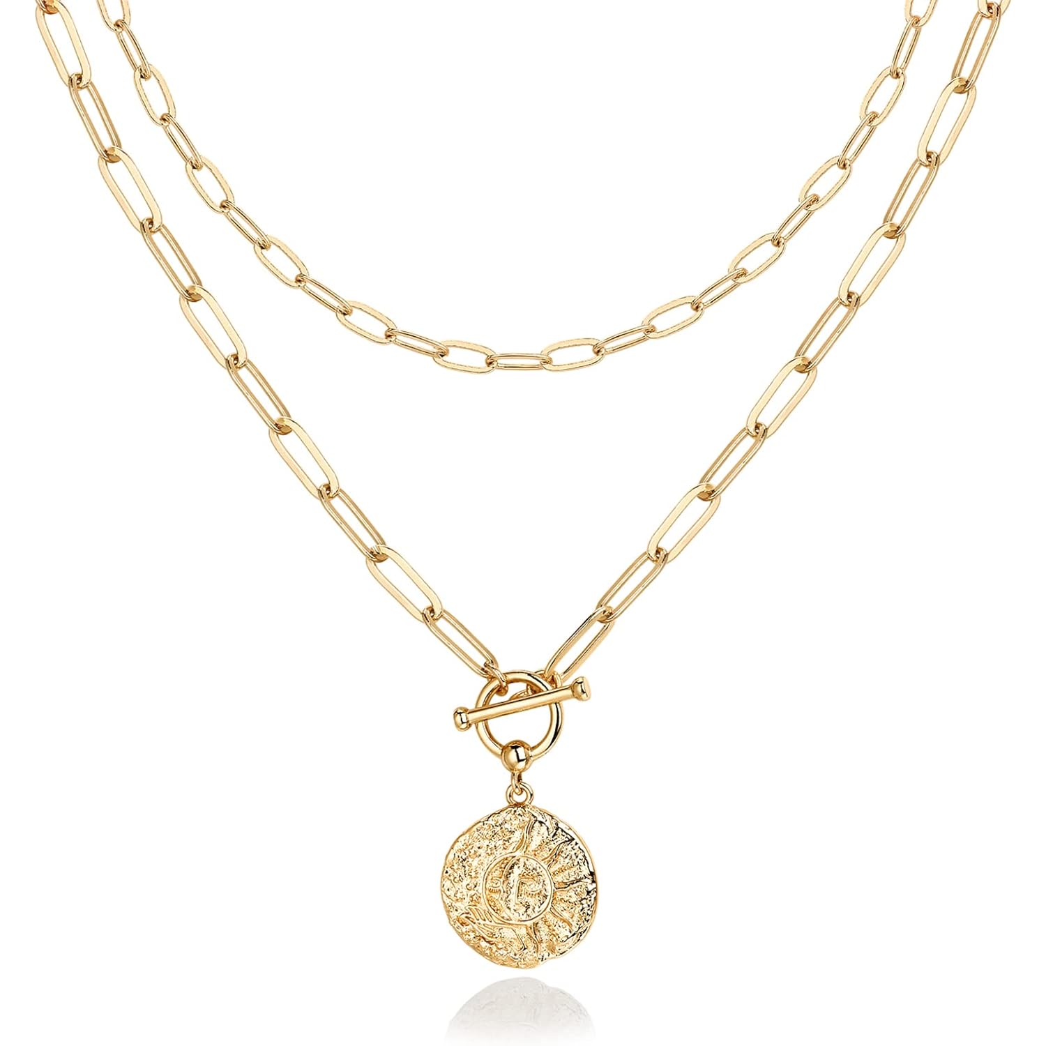 PAVOI 14K Gold Plated Layering Necklaces | Stylish Minimalist Design Pendant Necklaces | Bar, Circle, Lotus, Disc, Dog Tag, Horizontal Bar Pendants for Women