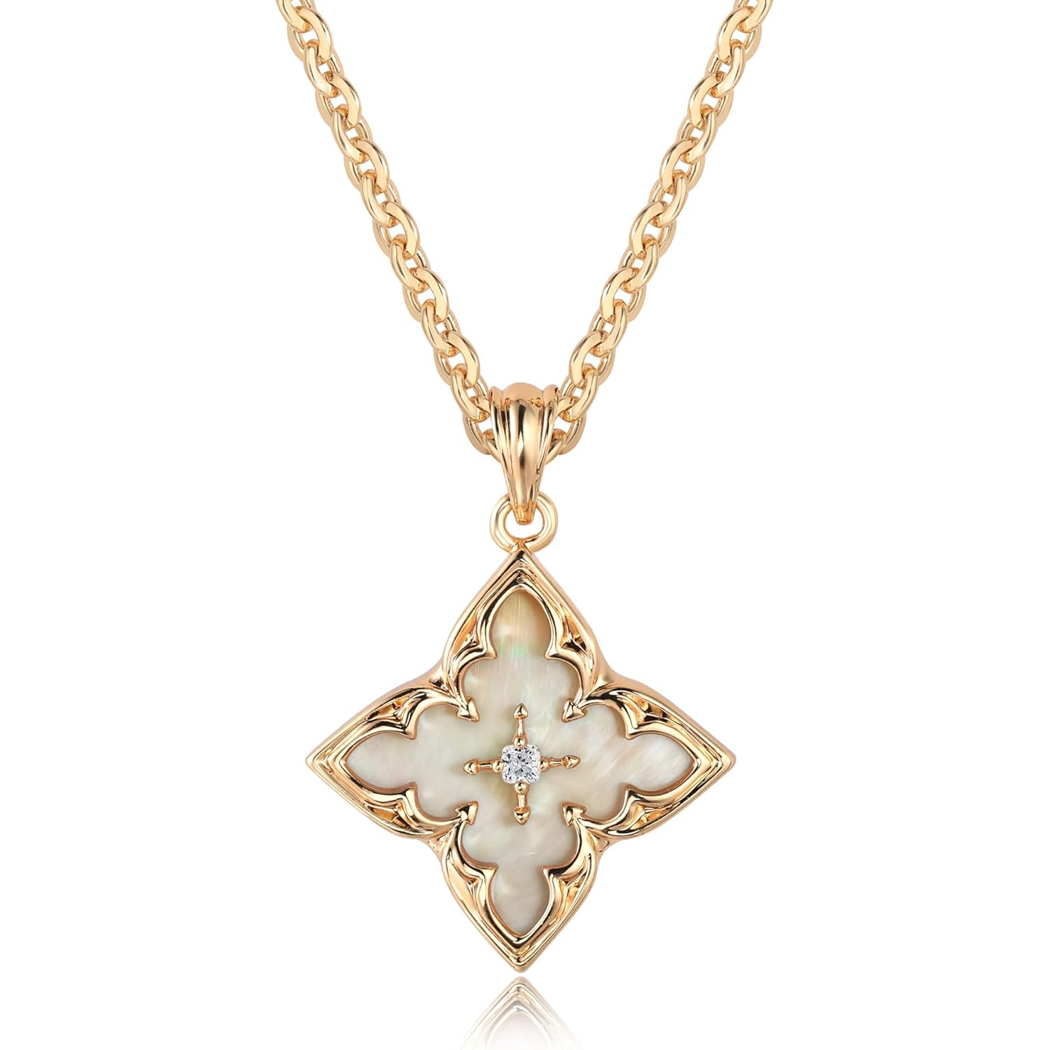 Fettero Gold Clover Necklace for Women Dainty 14K Gold Plated CZ Pendant Necklace Adjustable Chain Choker Charm Colorful Clover Pendant Lucky Necklaces for Women Jewelry