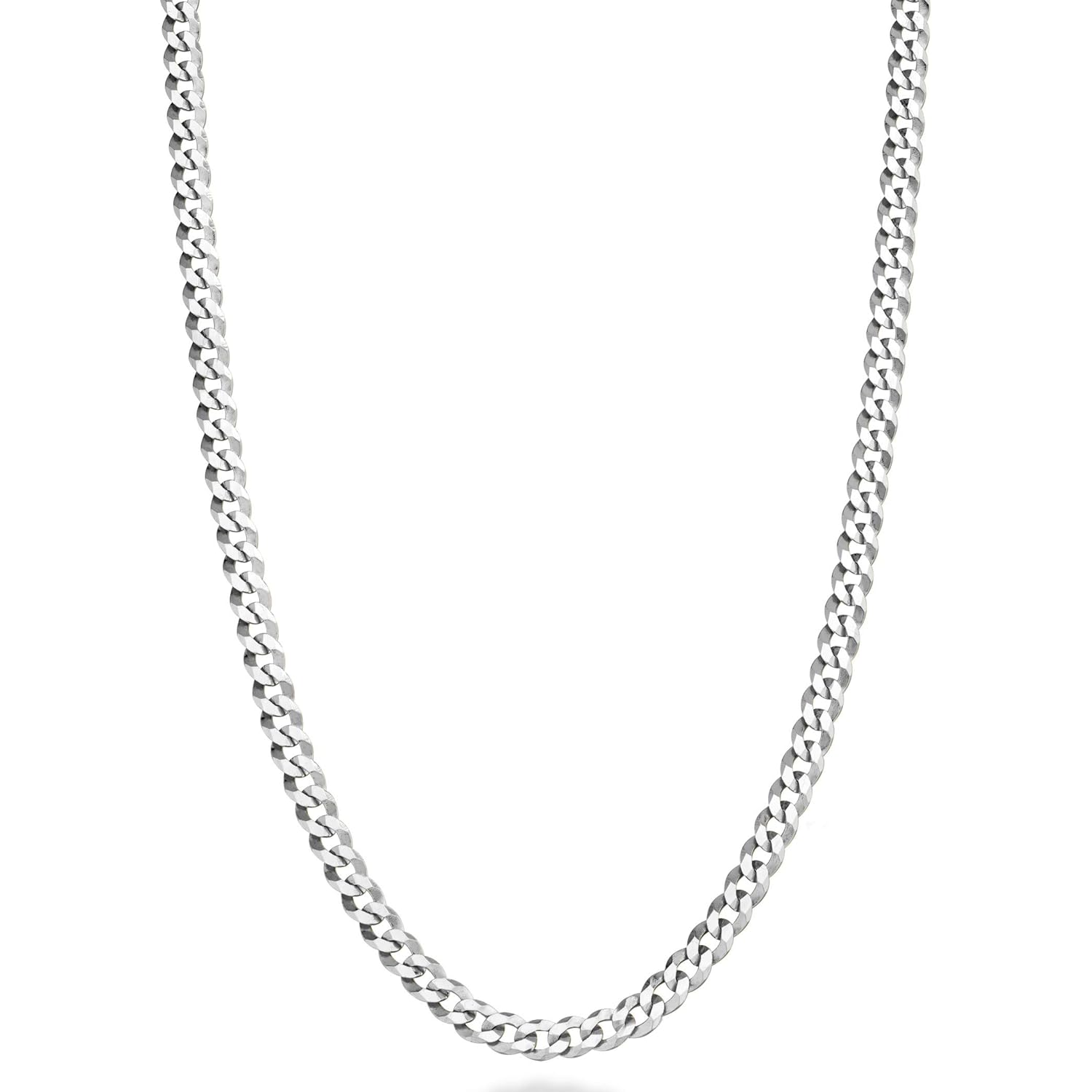 Miabella Italian Solid 925 Sterling Silver 3.5mm Diamond Cut Cuban Link Curb Chain Necklace for Women Men, Made in Italy