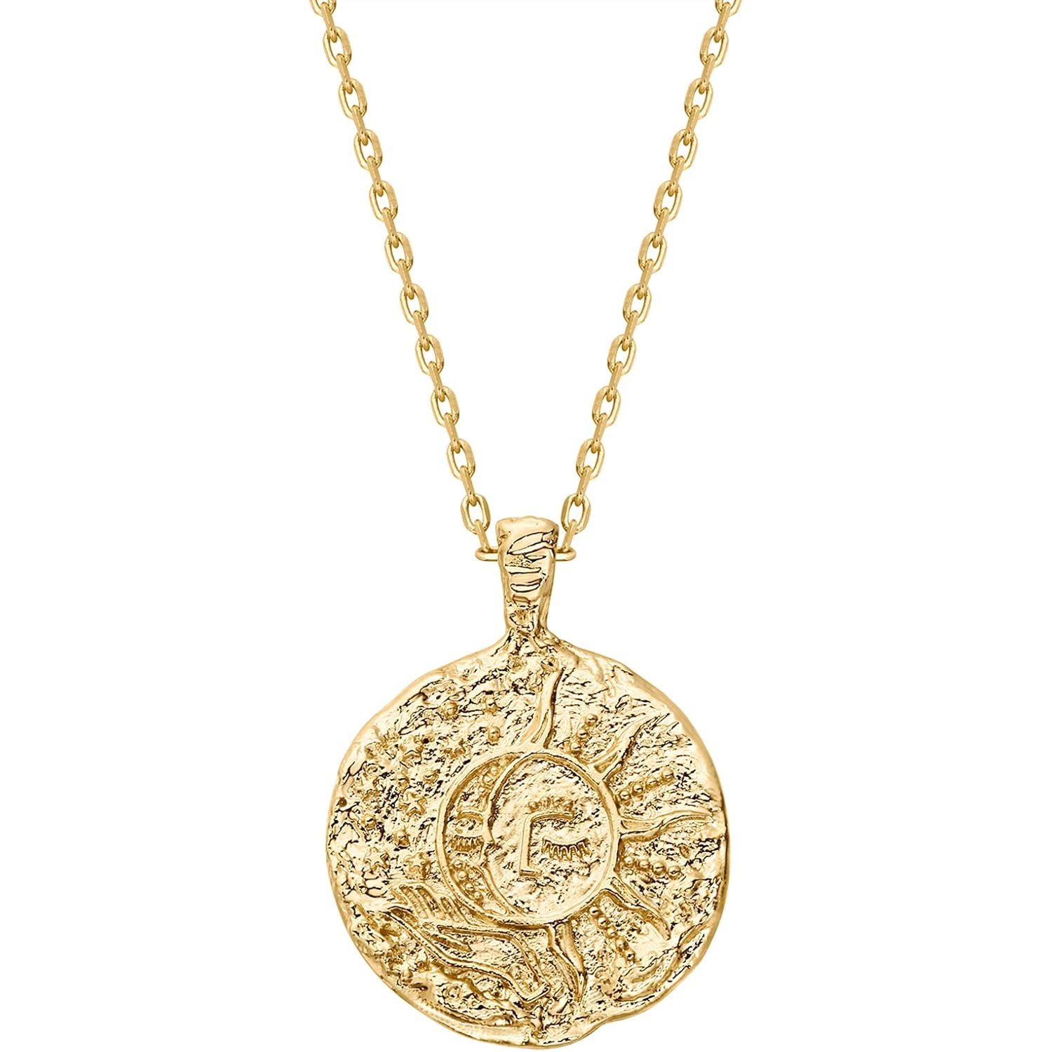 PAVOI 14K Gold Plated Engraved Coin Pendant Necklaces for Women | Byzantine Coin Pendants | Bohemian Necklace