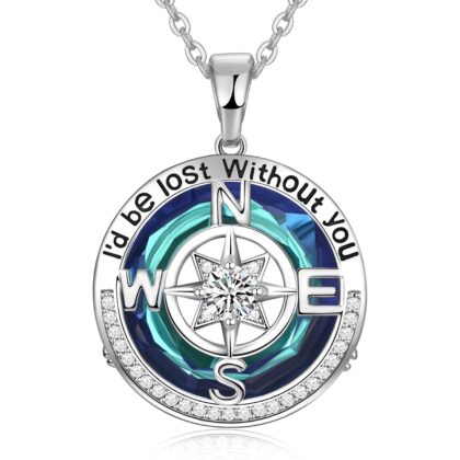 Compass Necklaces for Womens Jewelry for Wife Birthday Gift Ideas Wedding Anniversary Birthday Gifts for Her Gifts for Wife Sapphire Jewelry for Women, 18k Real Gold Filled S925 Sterling Silver Based