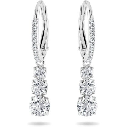Swarovski Stilla Attract Trilogy Drop Pierced Earrings with White Crystals on a Rhodium Plated Setting with Hinged Closure