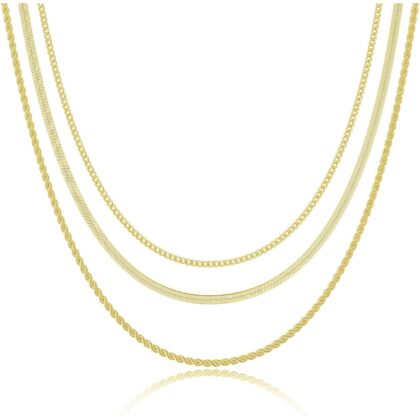 Freekiss Herringbone Necklace for Women,Dainty Gold Necklace,14k Gold Plated Snake,Gold Chain Choker Necklaces,Simple Gold Layered Necklaces,Gold Jewelry Gift for Women