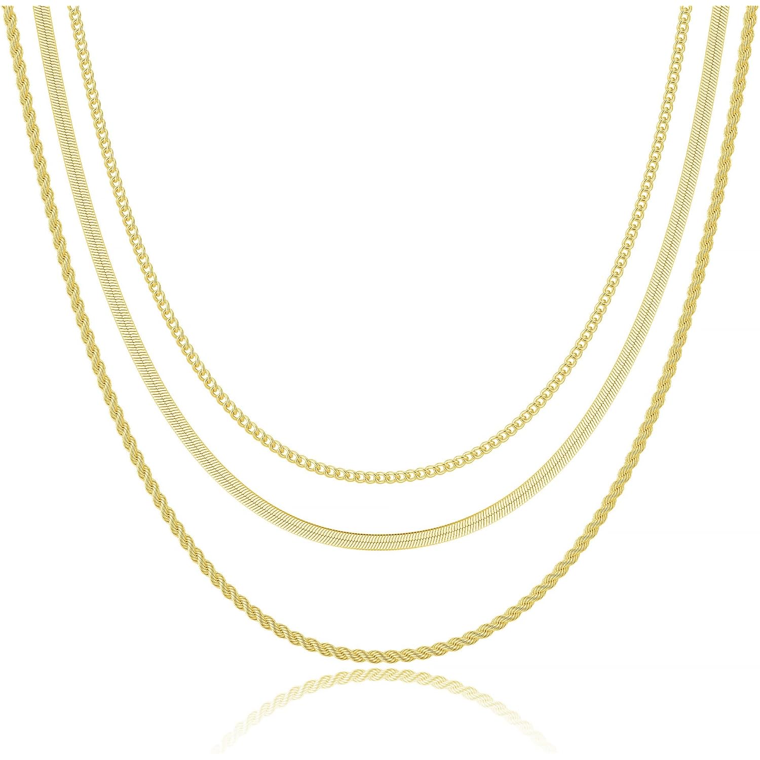 Freekiss Herringbone Necklace for Women,Dainty Gold Necklace,14k Gold Plated Snake,Gold Chain Choker Necklaces,Simple Gold Layered Necklaces,Gold Jewelry Gift for Women