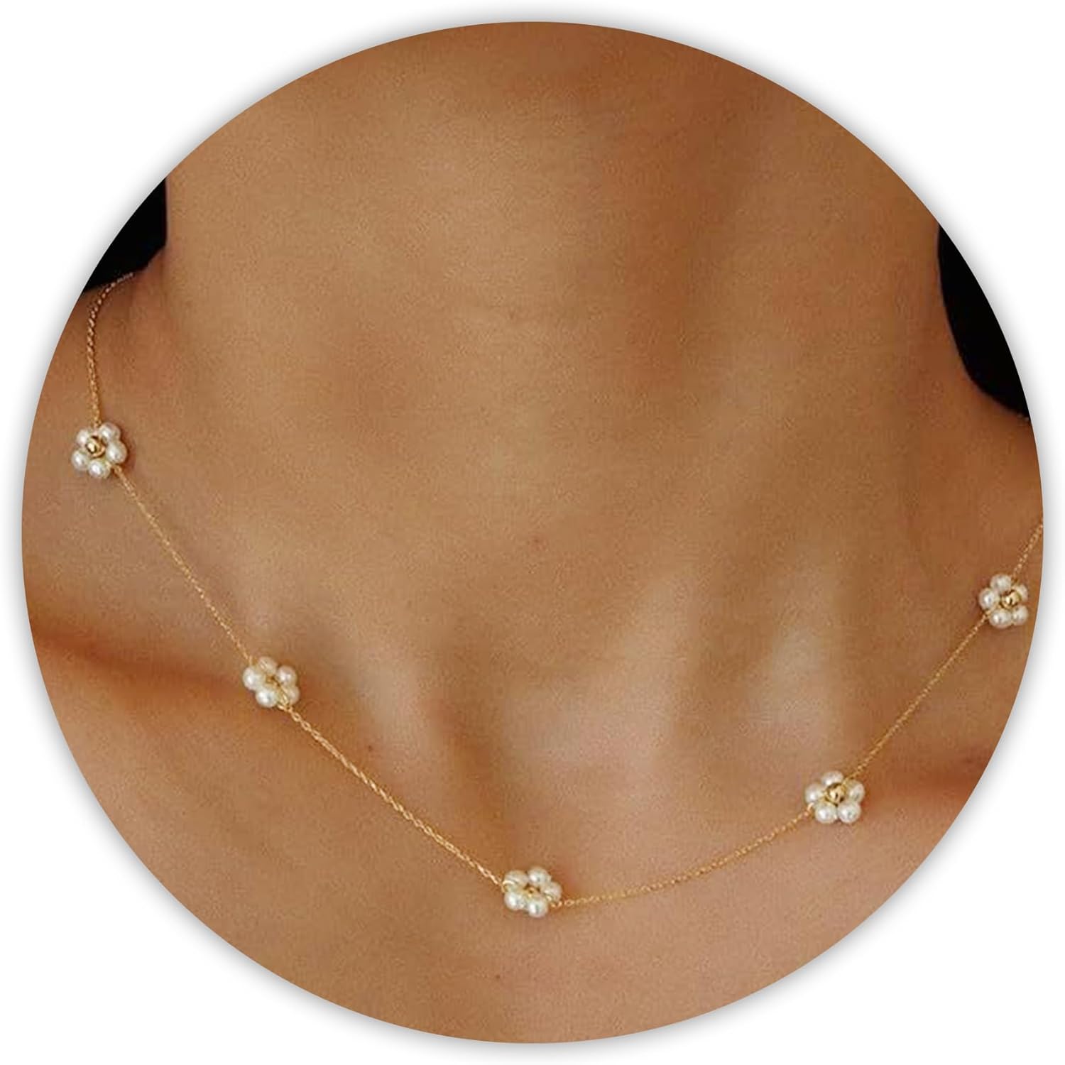 SmileBelle Pearl Necklaces for Women, Daisy Pearl Choker as Y Shaped Pearls Jewelry Gold Heart Necklace for Anniversary Birthday Gifts White Baroque Necklace as Wedding Jewelry