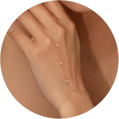 Gold Hand Chain Bracelet for Women Trendy, Dainty 14k Gold Plated Ring Bracelet Hand Chain Finger Ring Slave Cuff Bracelet Cubic Zircon Hand Jewelry for Women Accessories