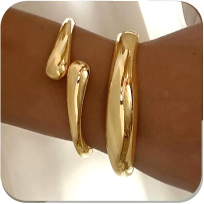 Chunky Gold Bangles Bracelets for Women Gold Cuff Bracelet Set Waterproof Non Tarnish Stack Bracelet for Women Gifts