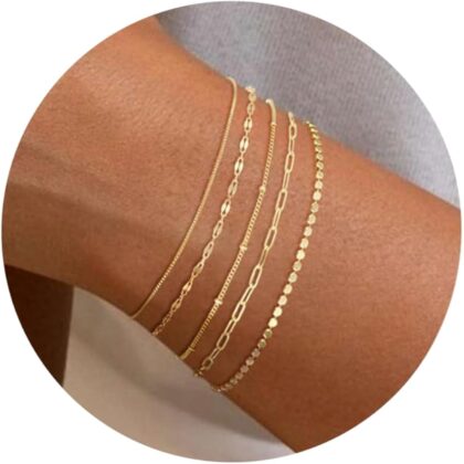 MBW Gold Bracelets for Women Trendy, Dainty 14K Gold Plated Bracelet Stack Beaded Chain Bracelet Set Thin Small Cute Paperclip Bracelets Fashion Waterproof Jewelry Gift Gold Accessories for Women