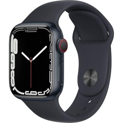 Apple Watch Series 7 (GPS + Cellular, 41mm) Midnight Aluminum Case with Midnight Sport Band, Regular (Renewed)