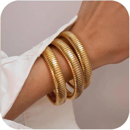18K Gold Plated Bracelets for Women Gold Bangles for Women Chunky Bangle Bracelets for Women Bracelets Stack Tarnish Free Bangle Set of 3 for Women Accessories for Her Gifts