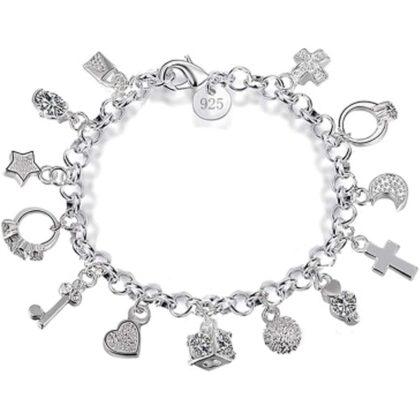 Aeora S925 Silver Thirteen Hanging Pieces Bracelet for Women Gift Bracelets & Bangles Jewelry