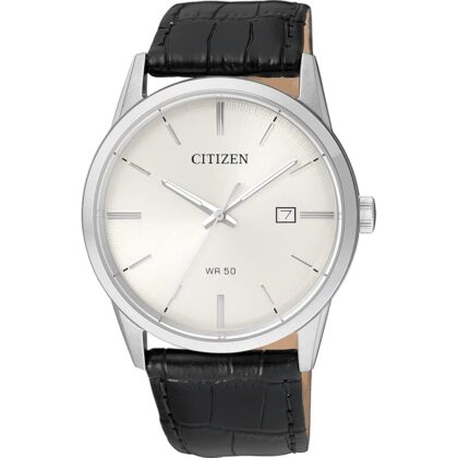Citizen Quartz Mens Watch, Stainless Steel with Leather strap, Casual, Black (Model: BI5000-01A)