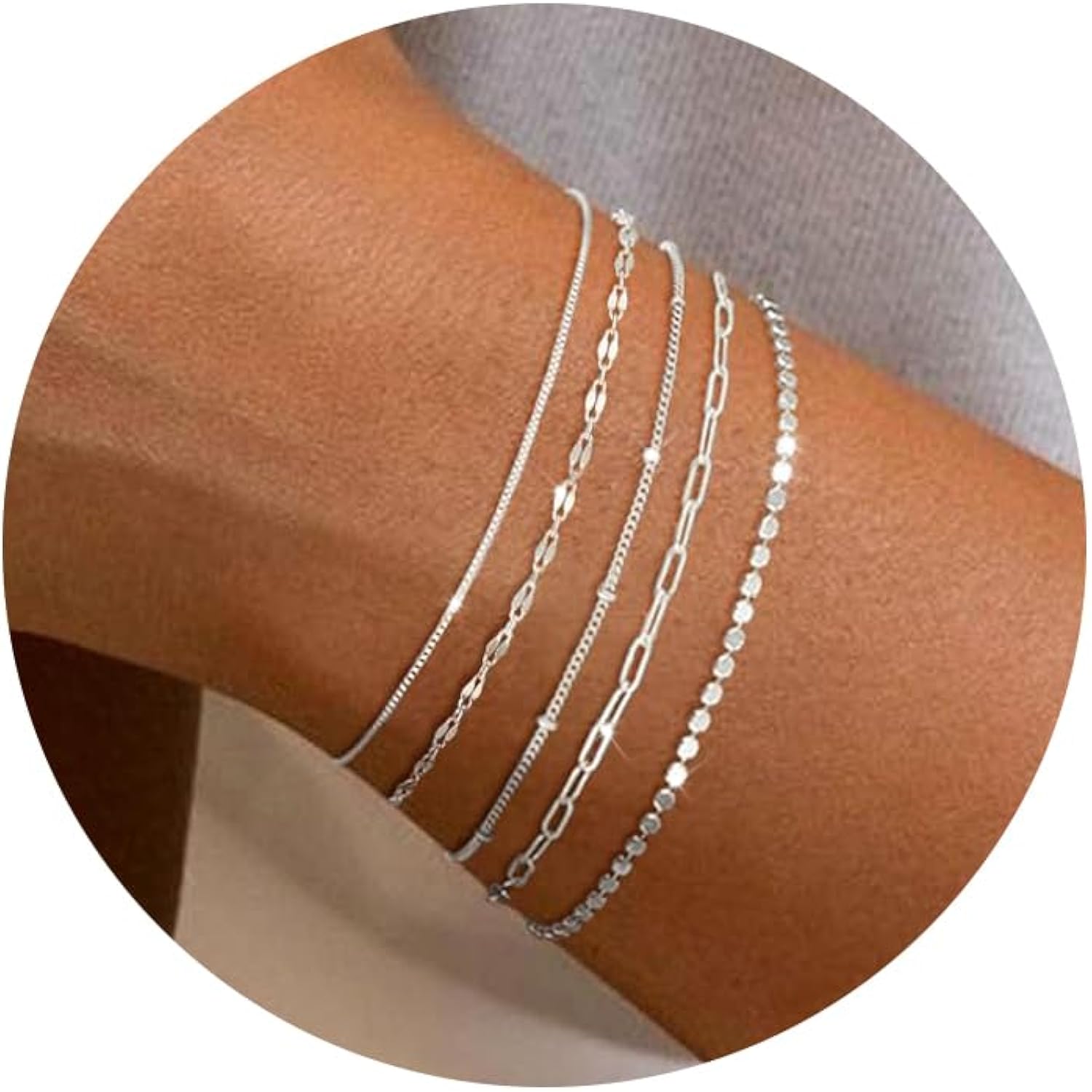 MBW 14K Silver Plated Bracelets for Women, Dainty Silver Bracelets for Women Set Bracelet Stack Waterproof Jewelry for Women Trendy Minimalist Simple Small Thin Bracelet Set for Women Teen Girls Gift