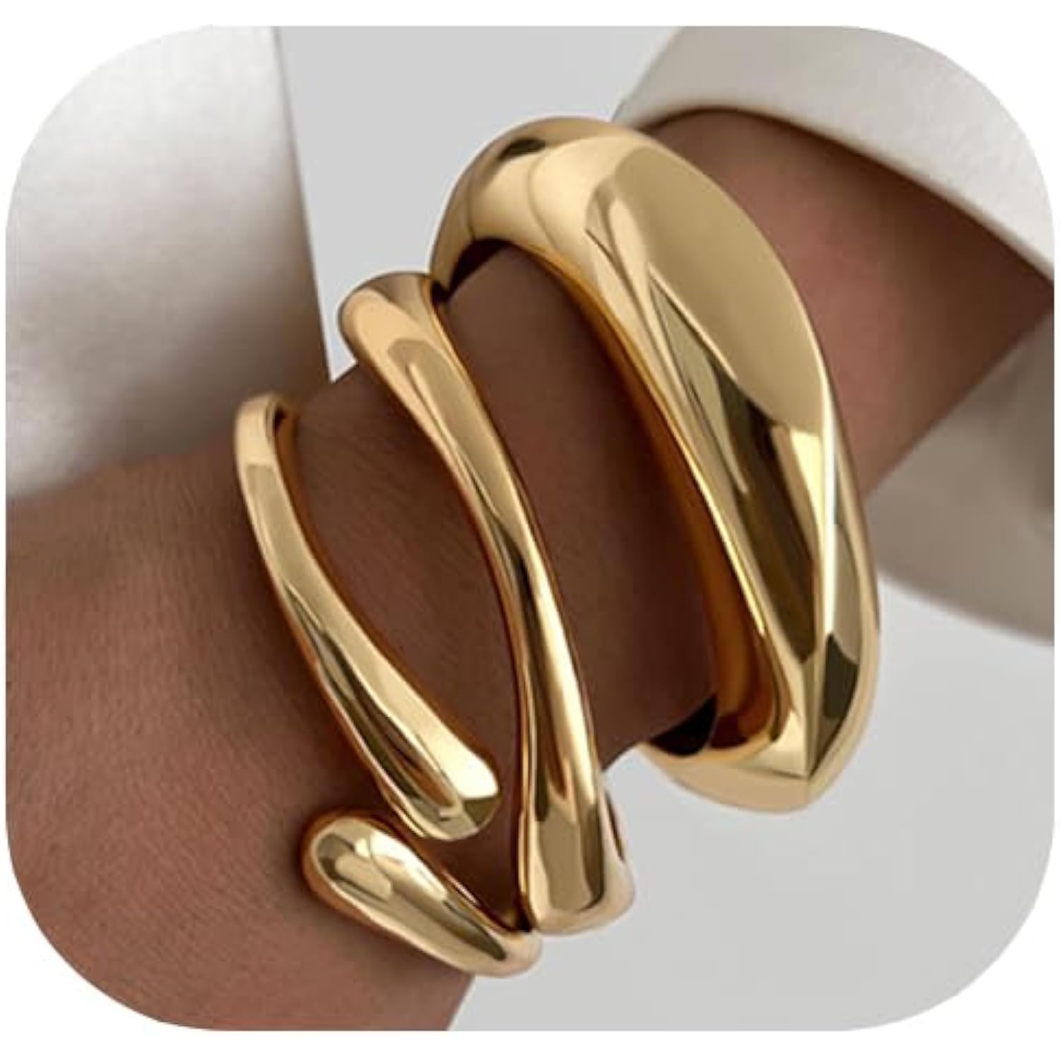 Chunky Gold Bangle Bracelets for Women, Dainty 14k Gold Plated Big Stackable Bangles Set, Trendy Statement Cuff Bracelet Stack Fashion Jewelry Gifts
