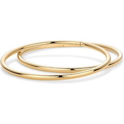 PAVOI 14K Gold Plated Bangle Bracelet for Women | Classic Lightweight Stacking Stainless Steel Bracelet | Single & 2-Pack Bangles