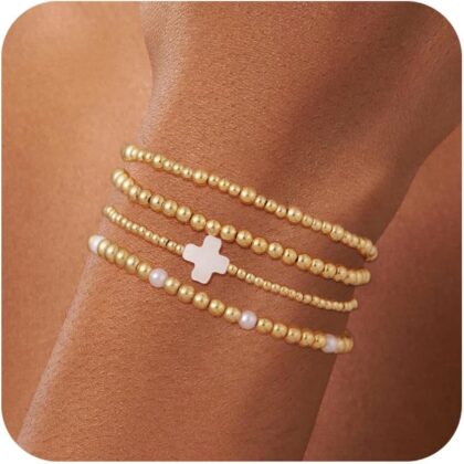 Bracelets for Women, Waterproof 14K Gold/Silver Plated Stackable Bracelets for Women Non Tarnish Trendy Dainty Paperclip Figaro Box Herringbone Hand Chain Bracelet Pack Stack Adjustable Jewelry for Women