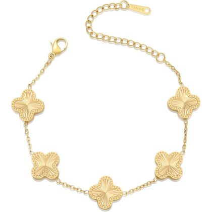 18K Gold Plated Clover Bracelet Dupes Gold Lucky Bracelet for Women Flower Four Leaf Bracelets Danity Jewelry Gifts for Women