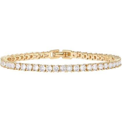 PAVOI 14K Gold Plated 3mm Cubic Zirconia Classic Tennis Bracelet | Gold Bracelets for Women | Size 6.5-7.5 Inch