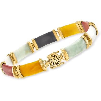 Ross-Simons Good Fortune Jade Bracelet in 18kt Gold Over Sterling