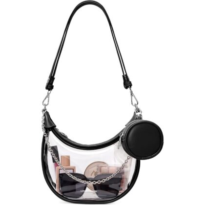 LONG VACATION Clear Bag for Stadium Events, Clear Purses for Women Stadium Crossbody, PVC Clear Concert Bag with Coin Purse