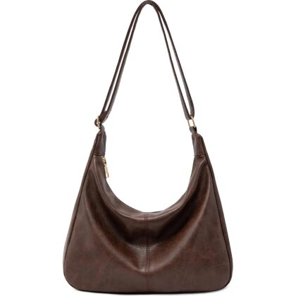 NIUEIMEE ZHOU Hobo Bags for Women Foldable Vegan Leather Shoulder Handbag Slouchy Tote Crossbody Purses