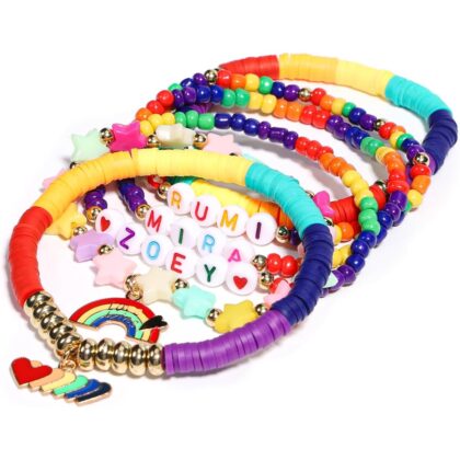 AICase for Kpop Demon Hunters Merch Rumi Zoey Mira Inspired Bracelets 6 Pcs Stackable Stretch Friendship Beaded Bracelets for Huntrix k pop Unique Merchandise Jewelry Gifts for Fans Women Men_2